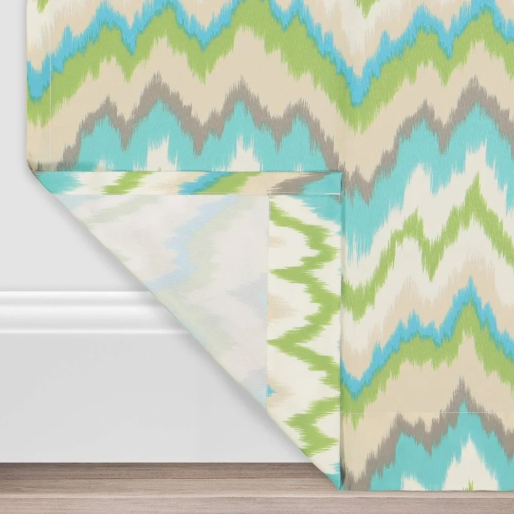 Exclusive Fabrics Ikat Chevron Outdoor Curtains 50x84 Turquoise Green Excellent